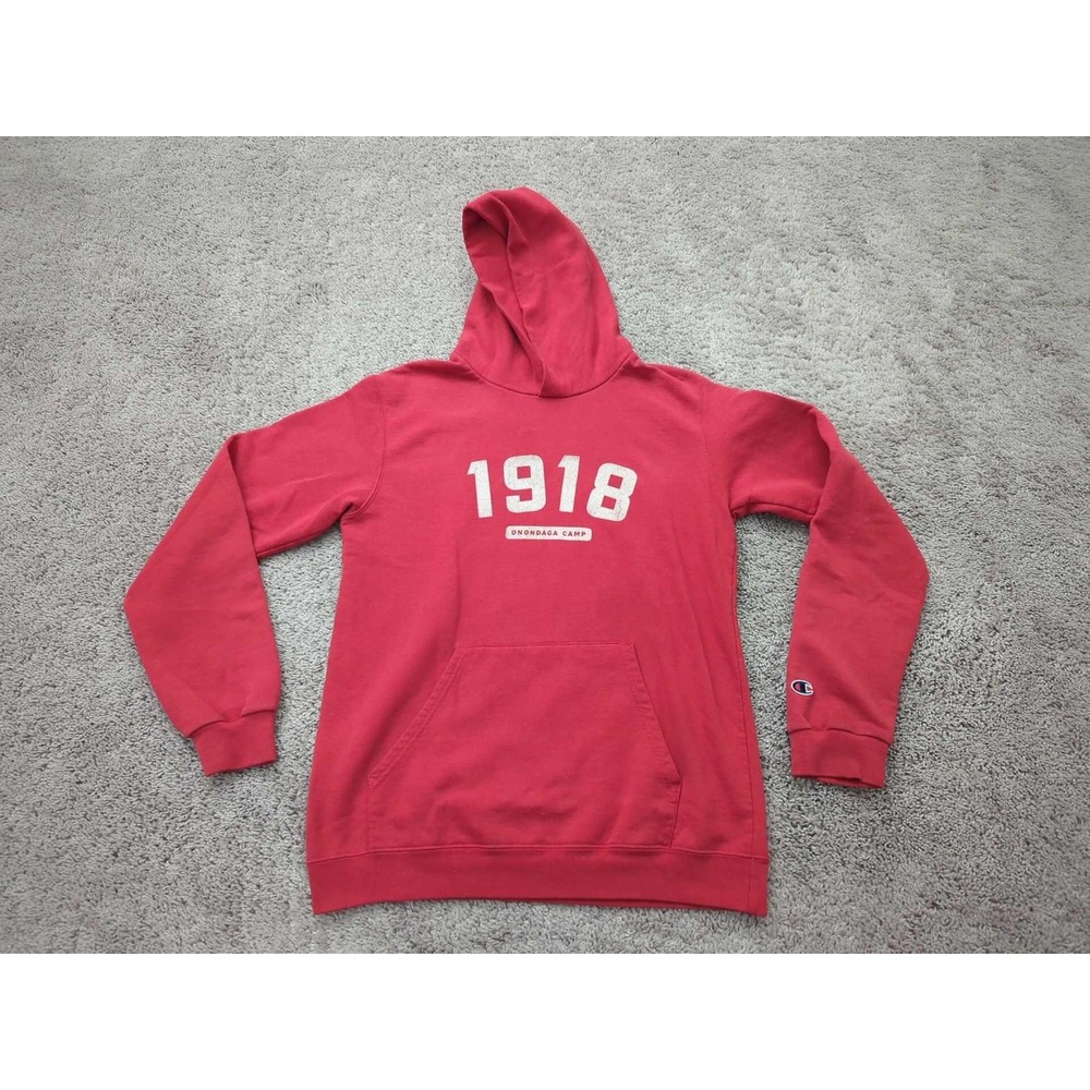 Champion Onondaga Camp 1918 Hoodie Mens XL Red Eco Authentic‎ Graphic Pullover